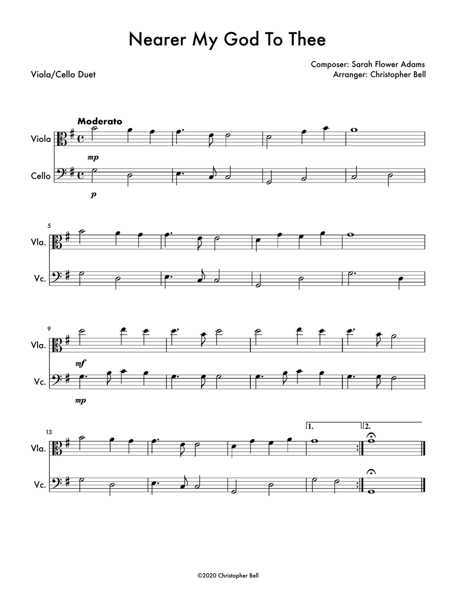 Nearer My God To Thee (Easy Viola/Cello Duet) String Duet scores gallery preview page 1