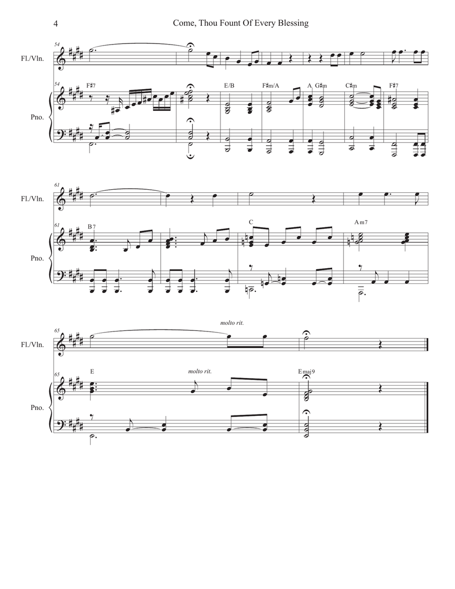 Come, Thou Fount Of Every Blessing (Flute or Violin solo and Piano) Flute scores gallery preview page 4