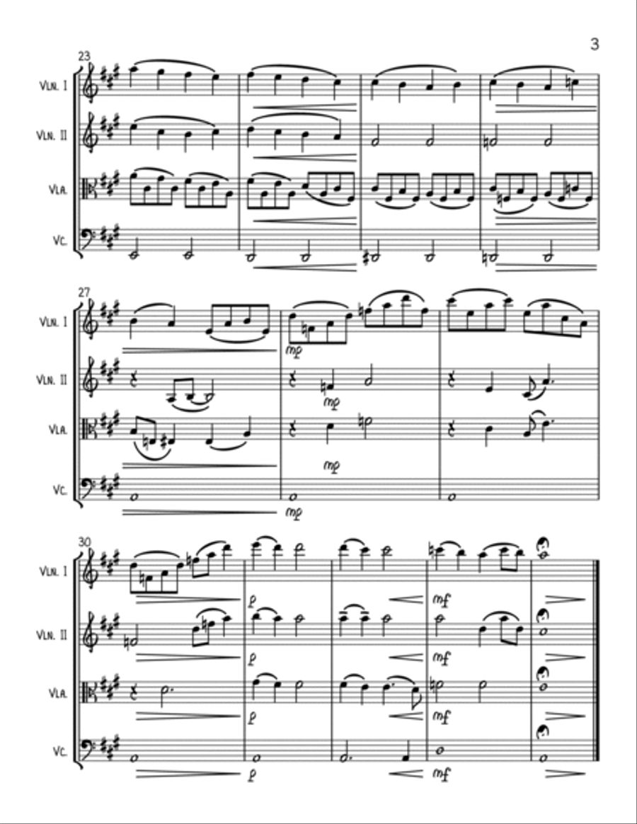 Glasgow Love Theme String Quartet scores gallery preview page 3