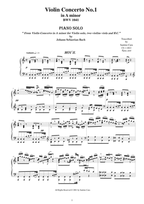 JS Bach Violin Concerto BWV 1041-2_Andante-Piano solo
