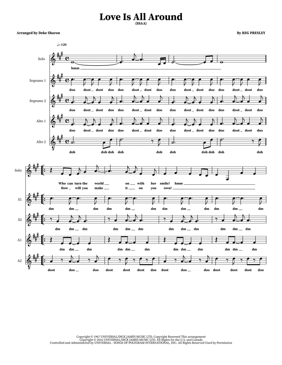 Love Is All Around 4-Part scores gallery preview page 1