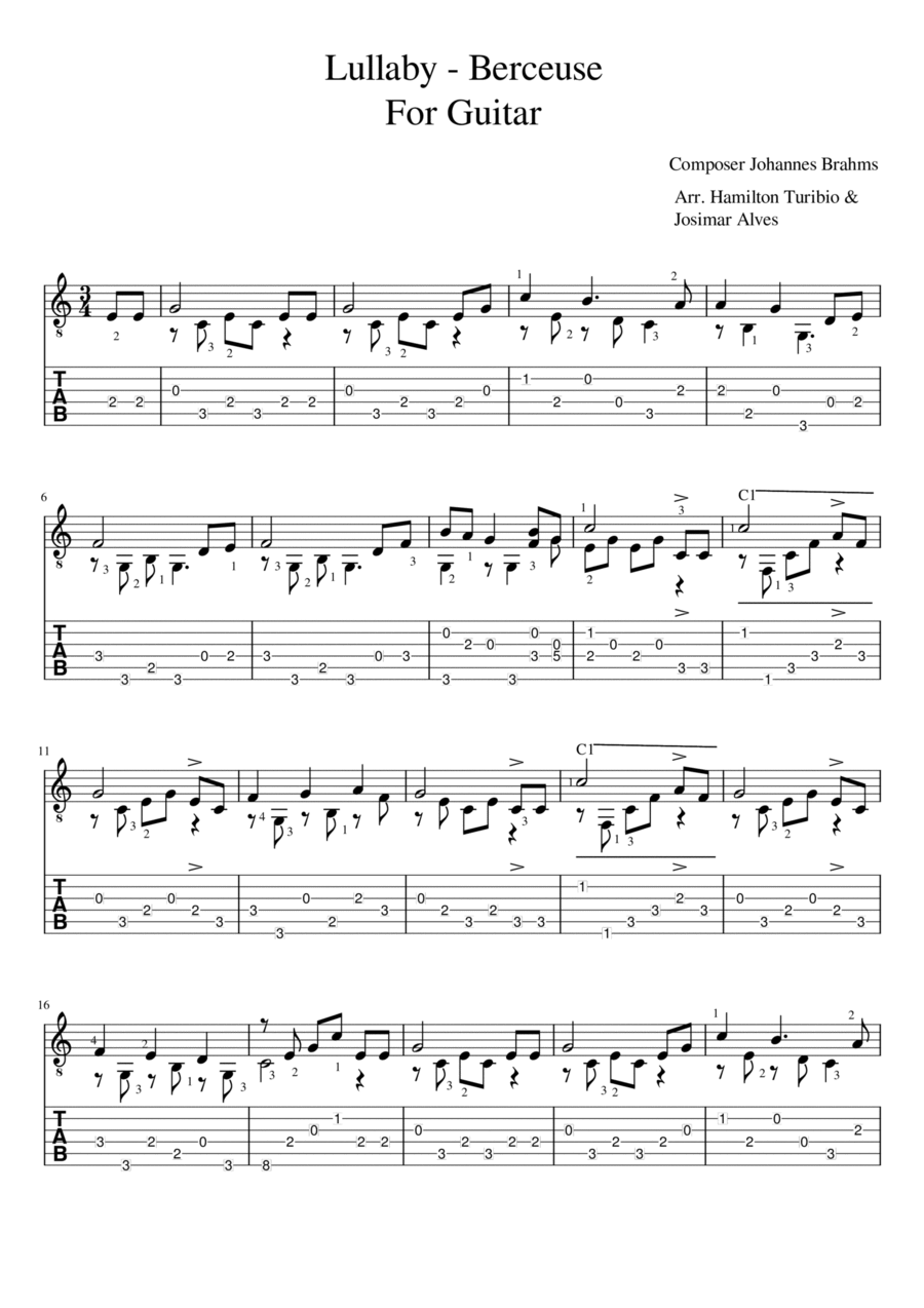 Berceuse - Lullaby Guitar Tablature scores gallery preview page 1