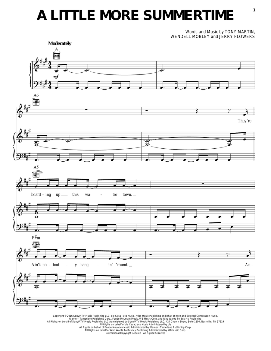 A Little More Summertime A Little More Summertime Piano, Vocal, Guitar scores gallery preview page 1