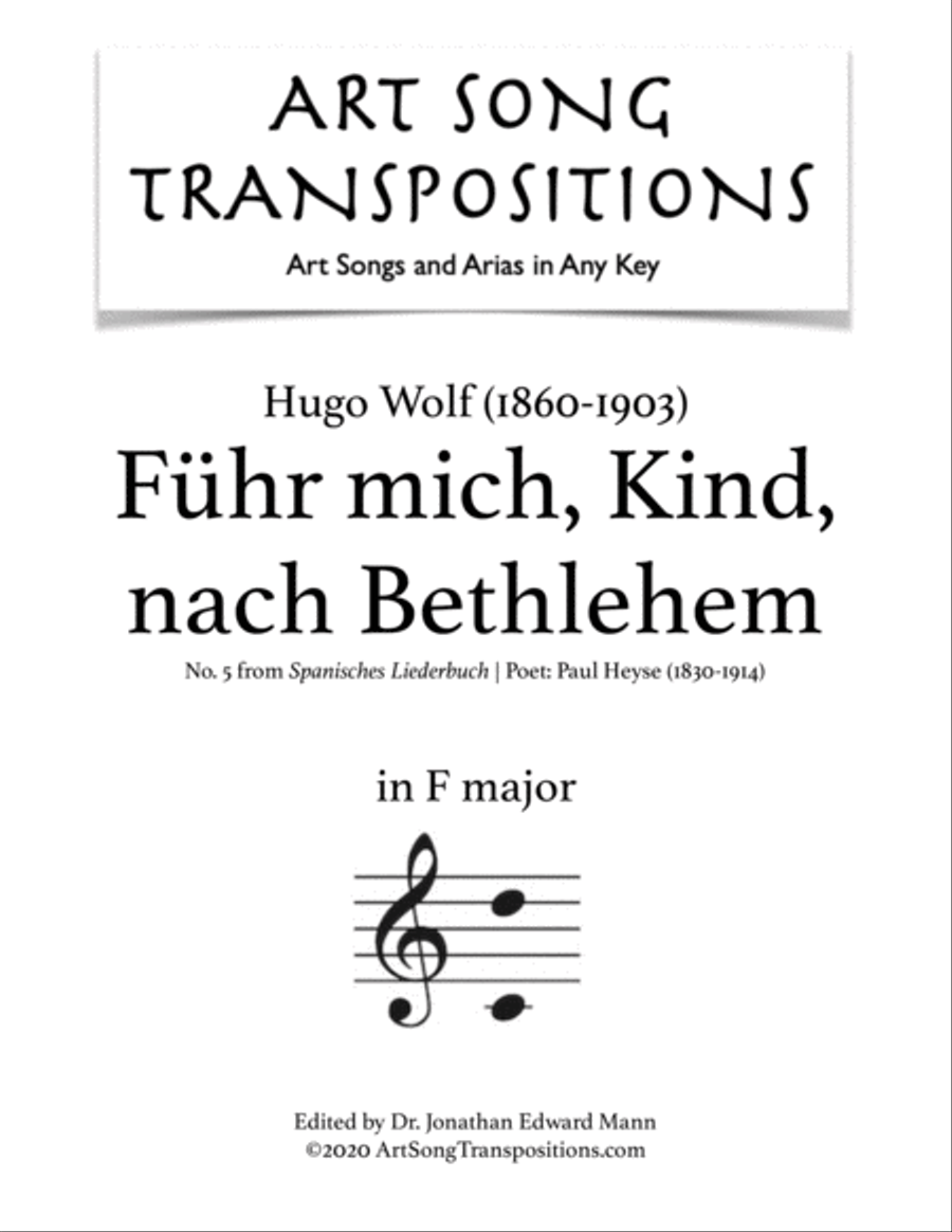 WOLF: Führ mich, Kind, nach Bethlehem (transposed to F major) Voice scores gallery preview page 1