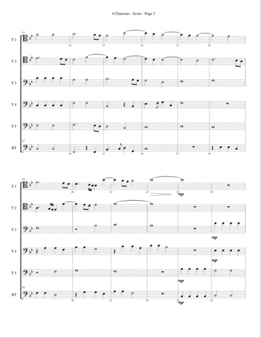 4 Chansons for Trombone or Low Brass Sextet Brass Ensemble scores gallery preview page 2