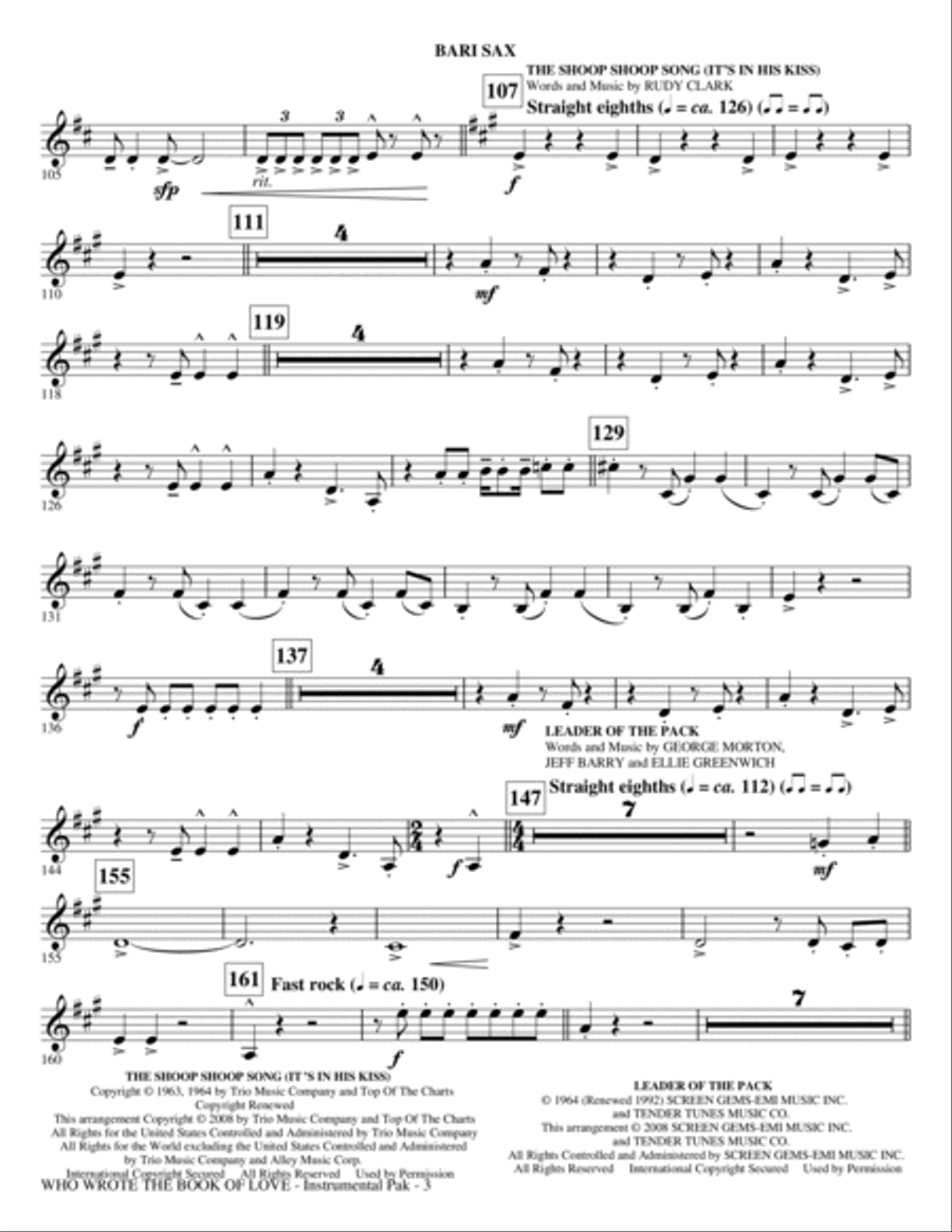 Who Wrote The Book Of Love? (Choral Medley) - Baritone Sax Choir scores gallery preview page 3