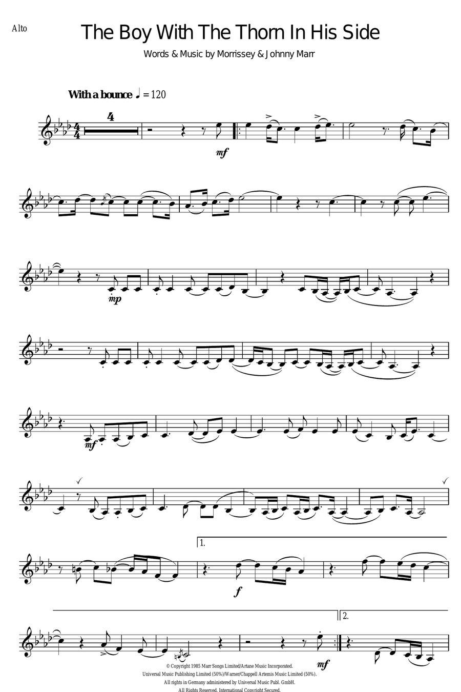The Boy With The Thorn In His Side Alto Saxophone scores gallery preview page 1