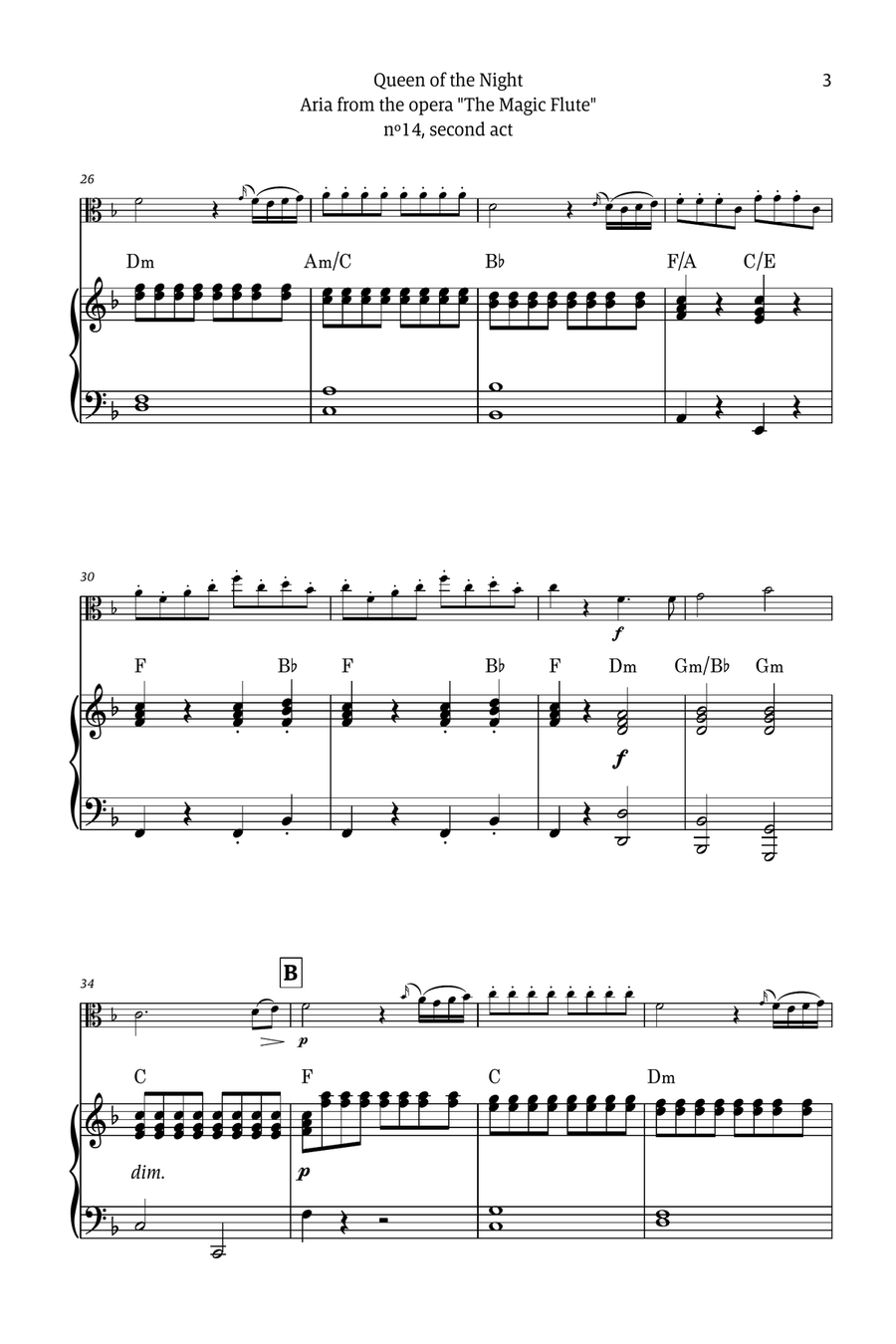 Queen of the Night - for solo viola (with piano and chords) Chamber Music scores gallery preview page 3