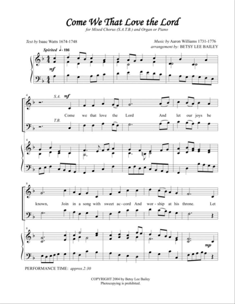 Come We That Love the Lord 4-Part scores gallery preview page 2