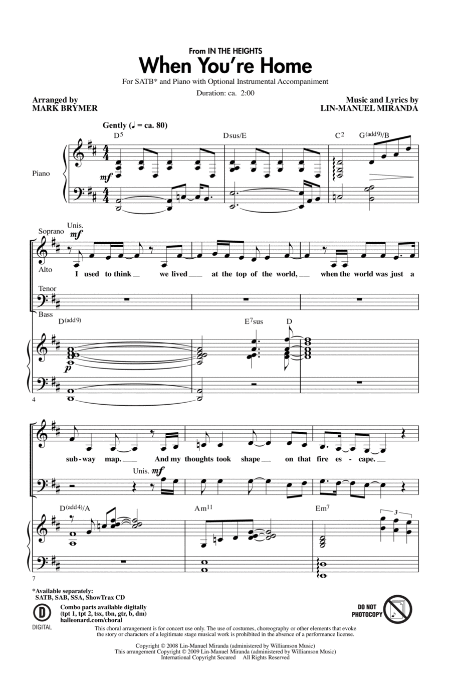 When You're Home (from In The Heights) (arr. Mark Brymer) 4-Part scores gallery preview page 1