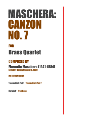"Canzon No. 7: La Mazzuola" for Brass Quartet - Florentio Maschera