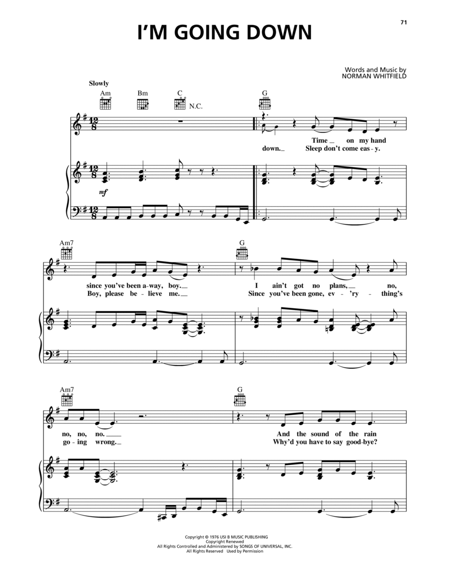 I'm Going Down Piano, Vocal, Guitar scores gallery preview page 1
