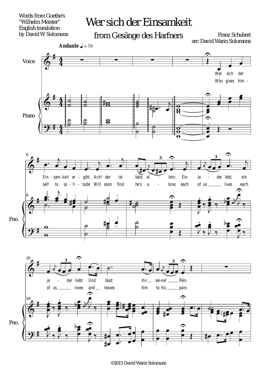 Wer sich der Einsamkeit ergibt (Who gives himself to solitude) for low voice and piano Low Voice scores gallery preview page 1