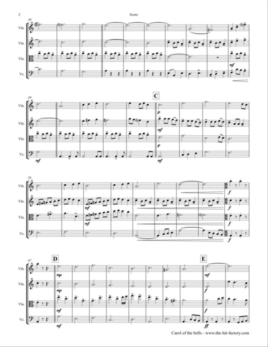 Carol of the Bells - Pentatonix style - String Quartet - Am Carol of the Bells - Pentatonix style - String Quartet - Am String Quartet scores gallery preview page 2