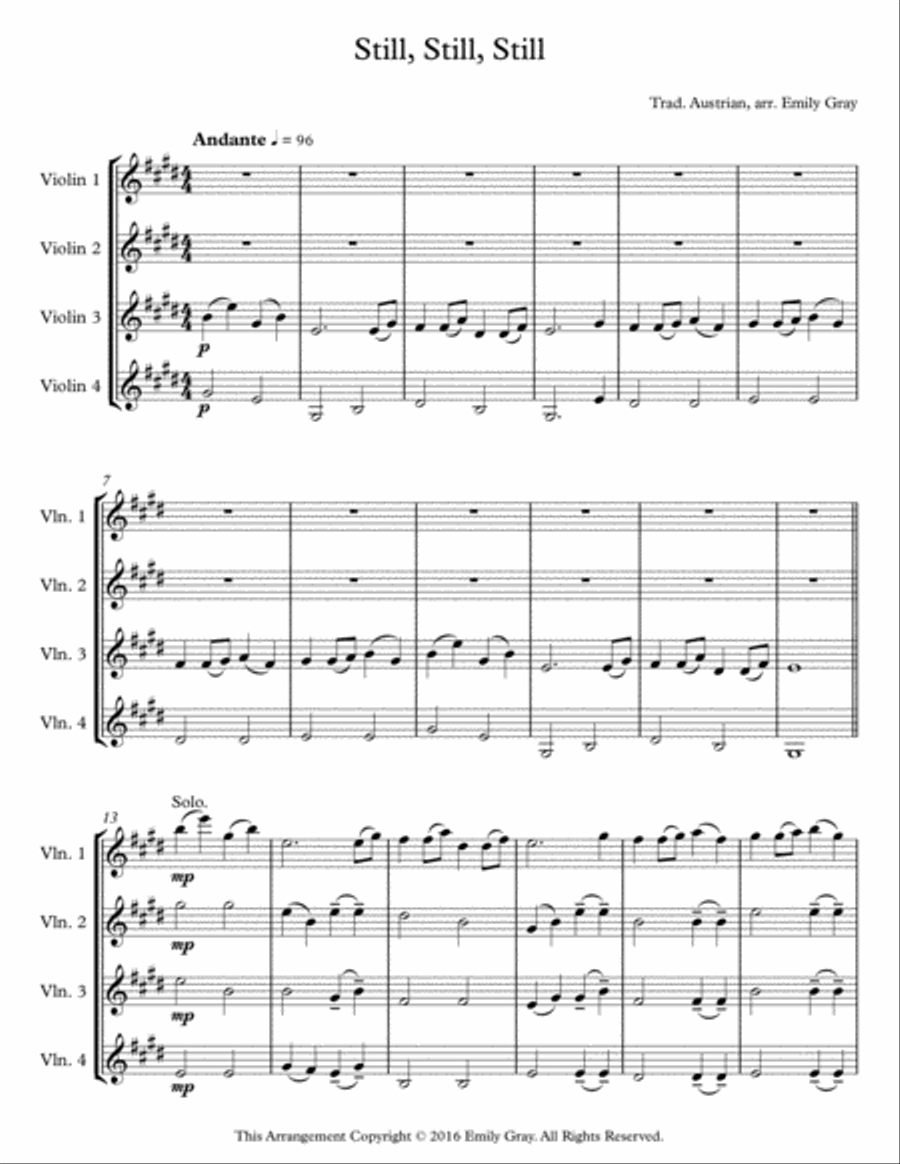 Still, Still, Still (4 Violins) Violin scores gallery preview page 1