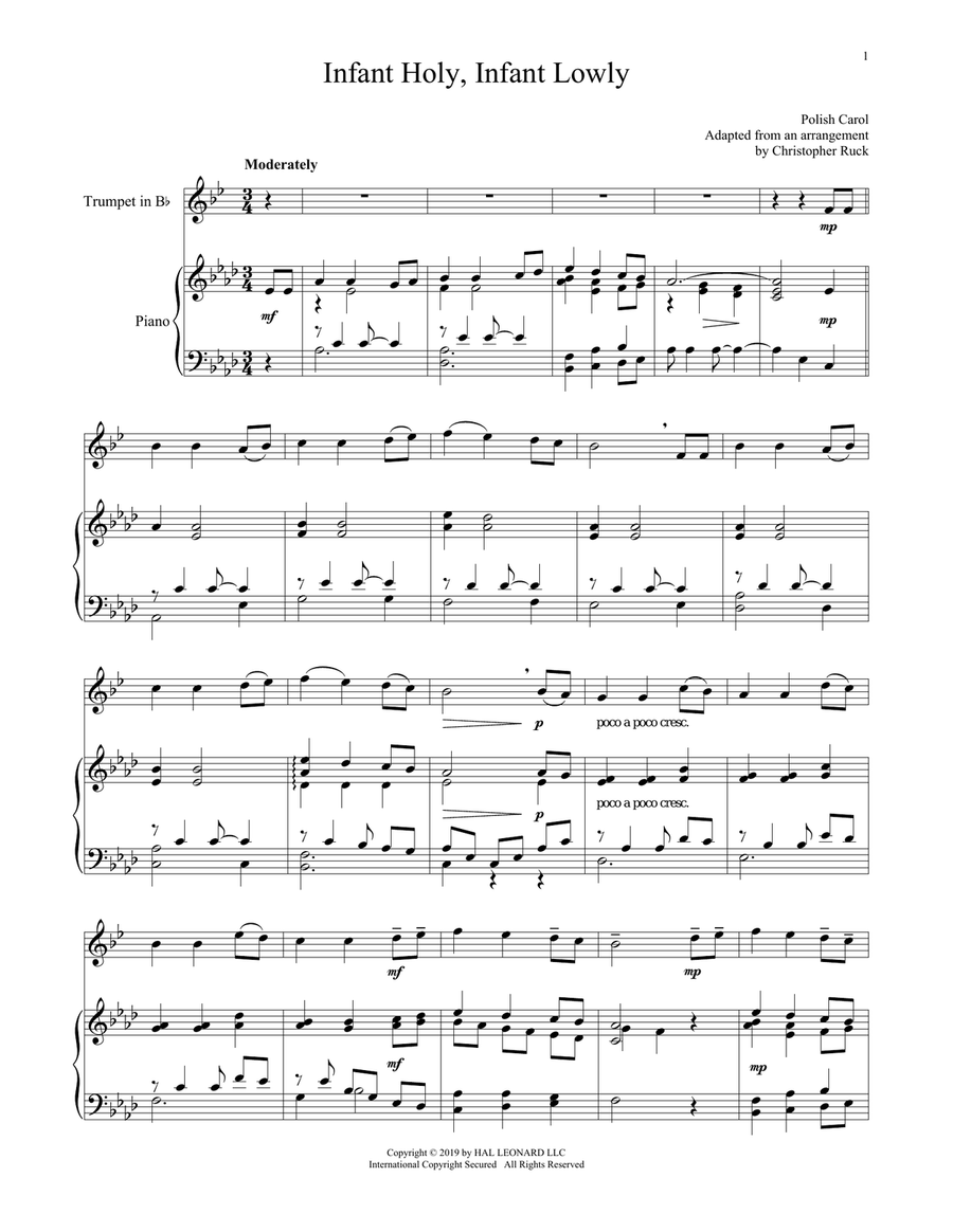Infant Holy, Infant Lowly Trumpet Solo scores gallery preview page 1