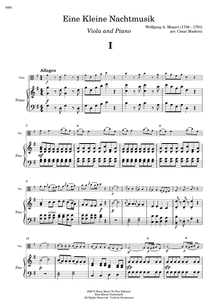 Eine Kleine Nachtmusik (1 mov.) - Viola and Piano (Full Score) Piano scores gallery preview page 2