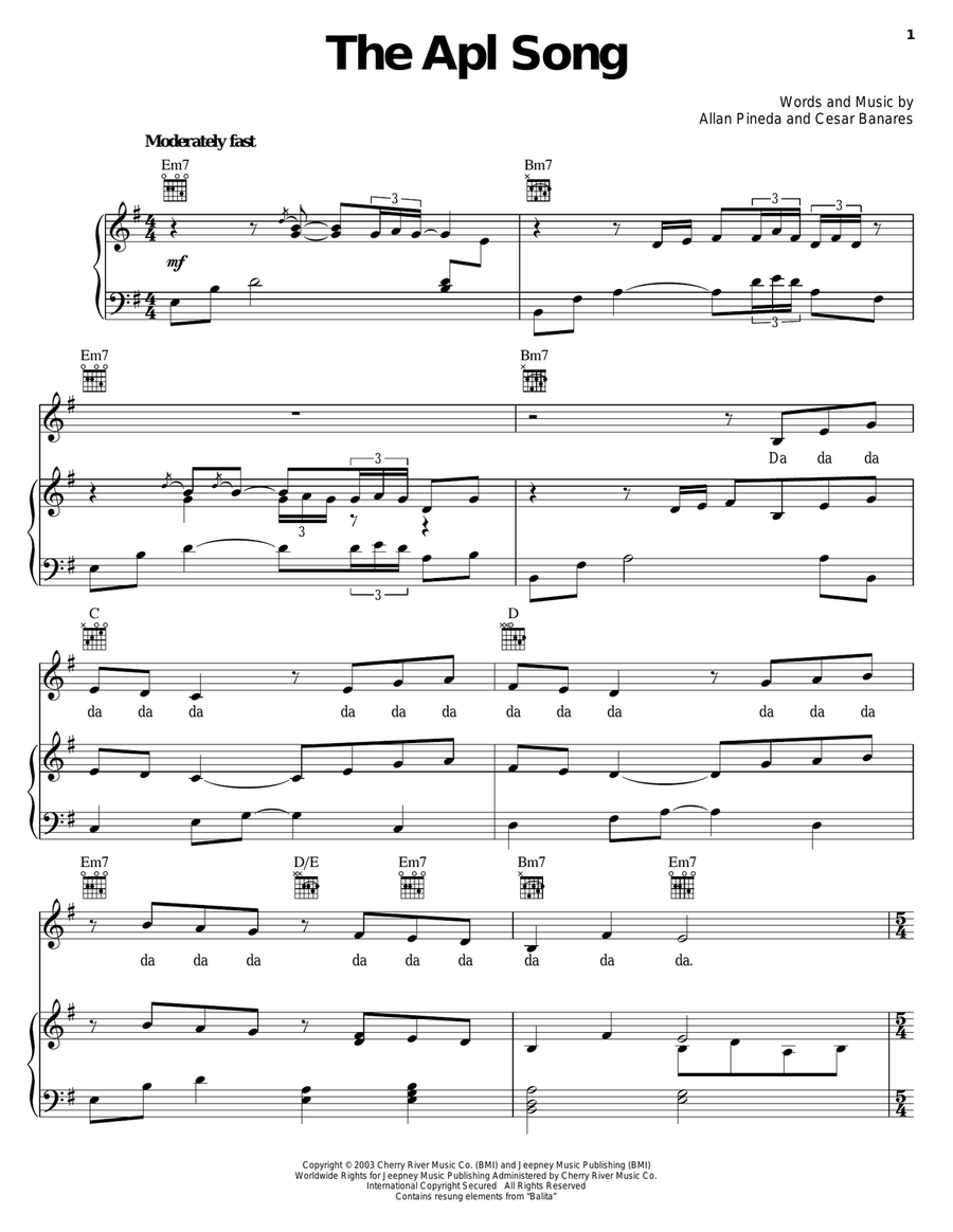The Apl Song Piano, Vocal, Guitar scores gallery preview page 1