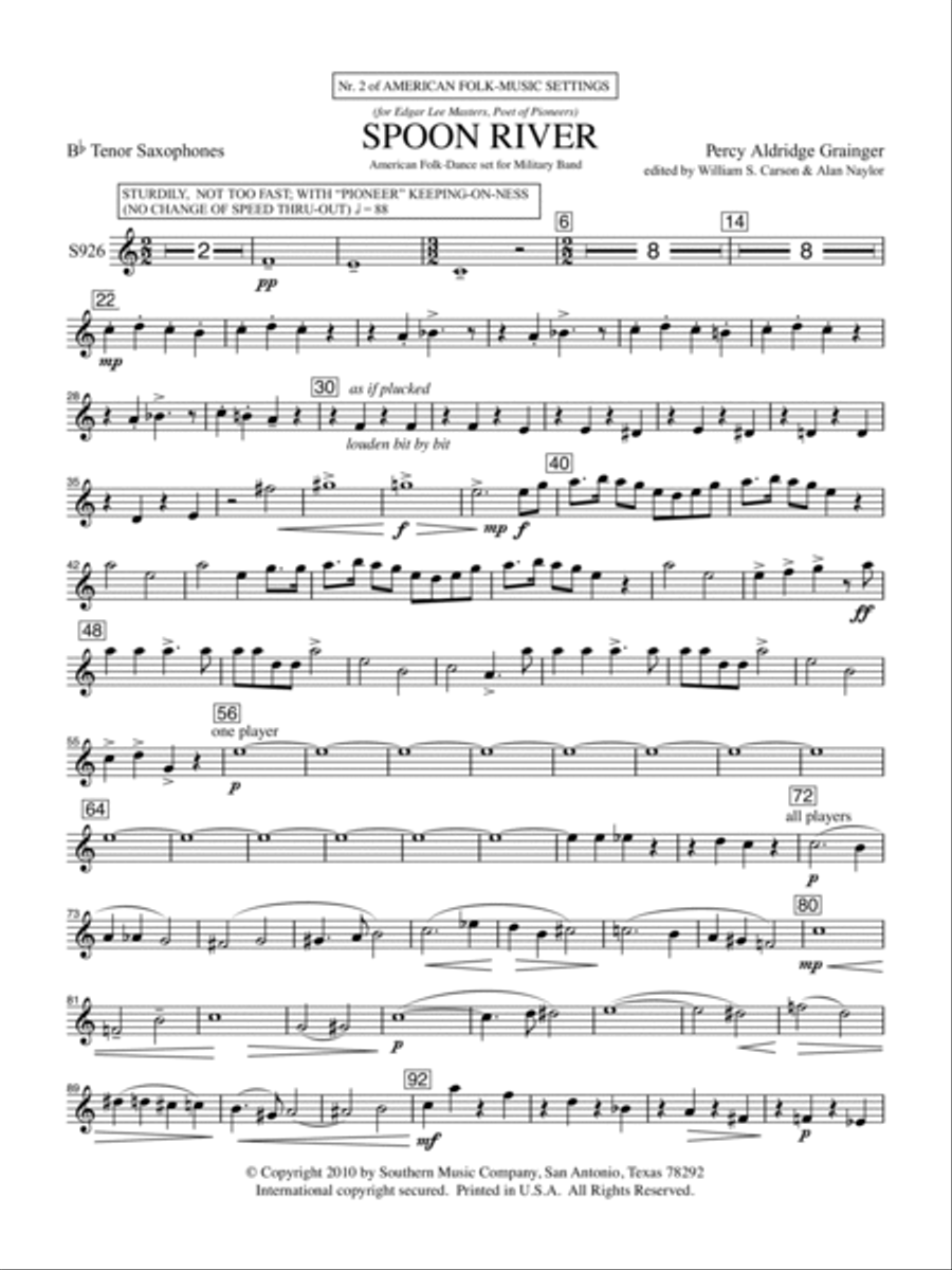 Spoon River - Tenor Sax Spoon River - Tenor Sax Concert Band scores gallery preview page 2