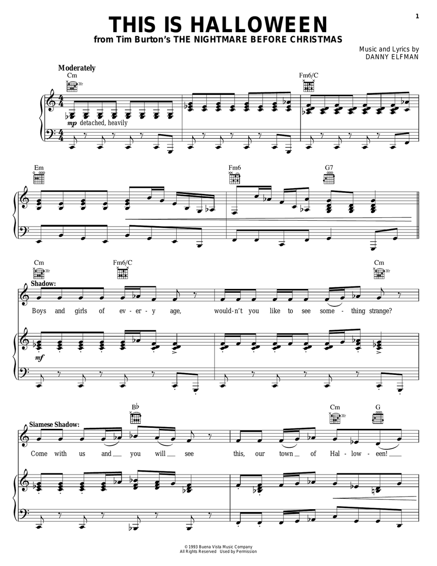 This Is Halloween (from The Nightmare Before Christmas) Piano, Vocal, Guitar scores gallery preview page 1