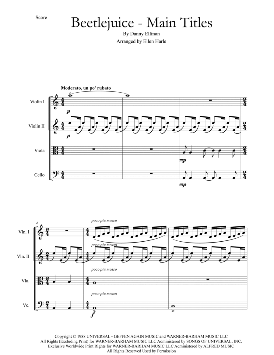 Beetlejuice (main Theme) String Quartet scores gallery preview page 1