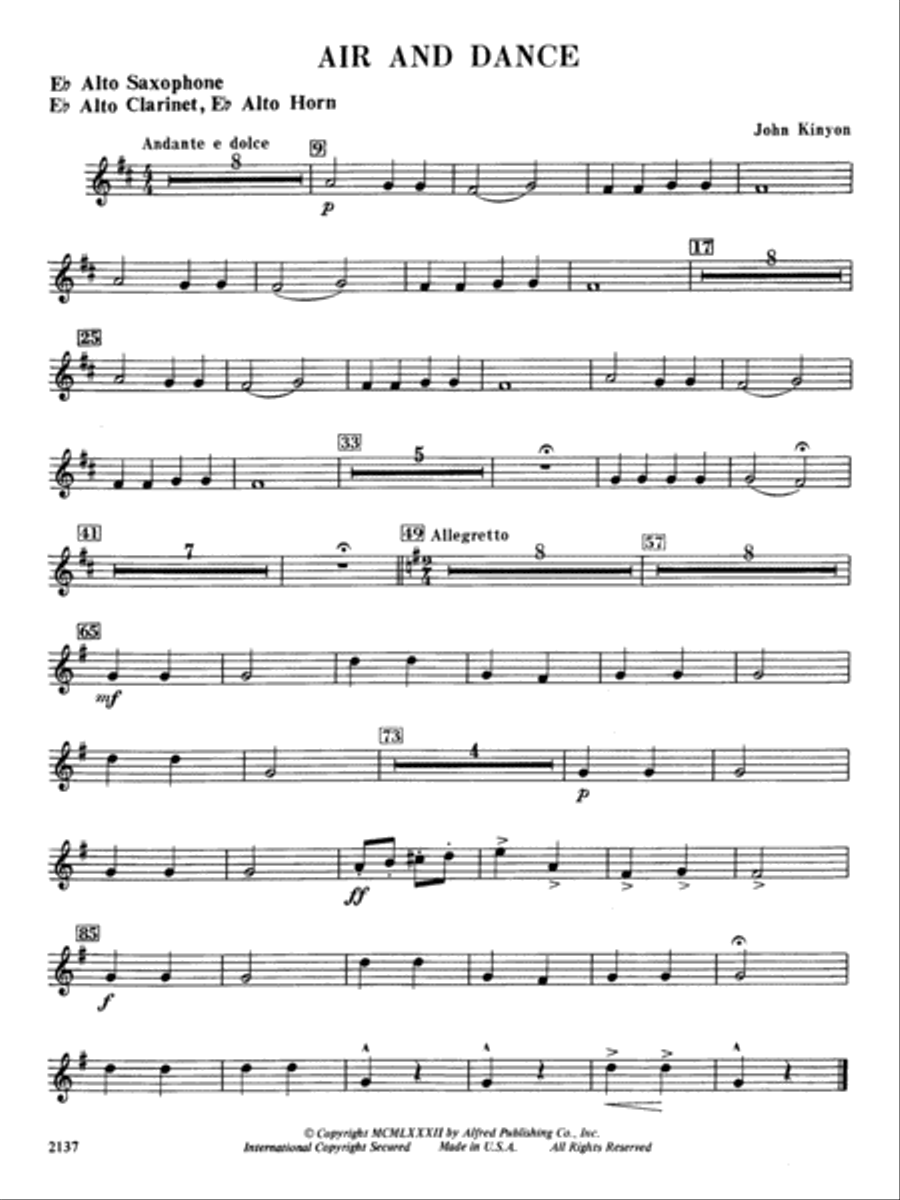 Air and Dance: E-flat Alto Saxophone Concert Band scores gallery preview page 1