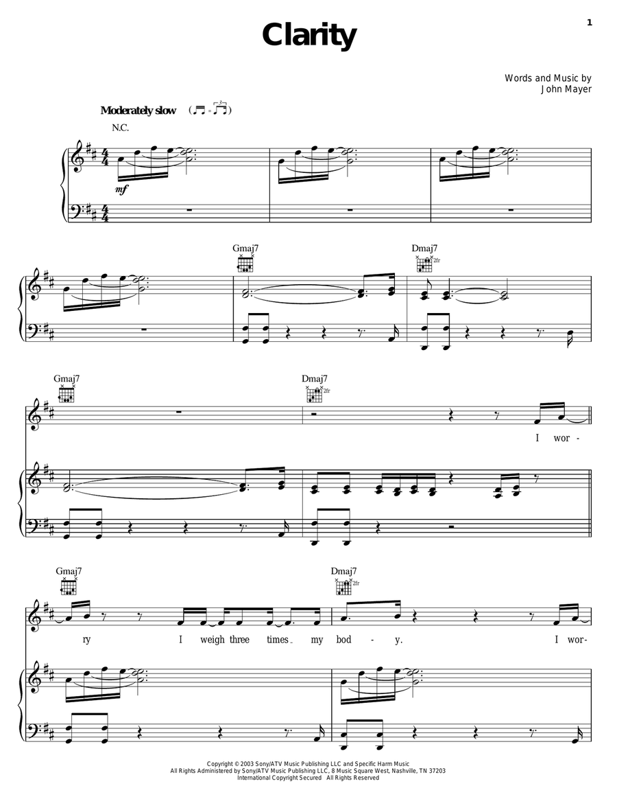 Clarity Piano, Vocal, Guitar scores gallery preview page 1