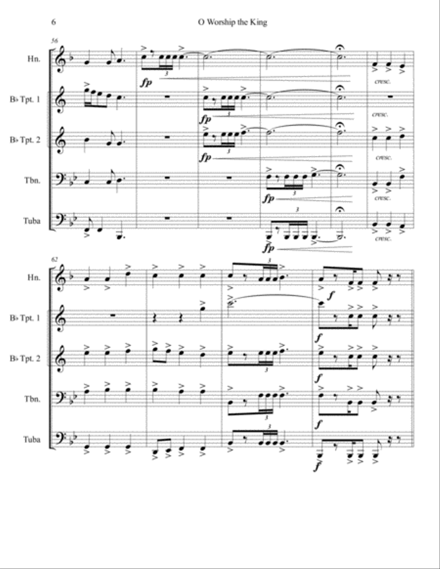 O Worship the King Brass Quintet Brass Quintet scores gallery preview page 6