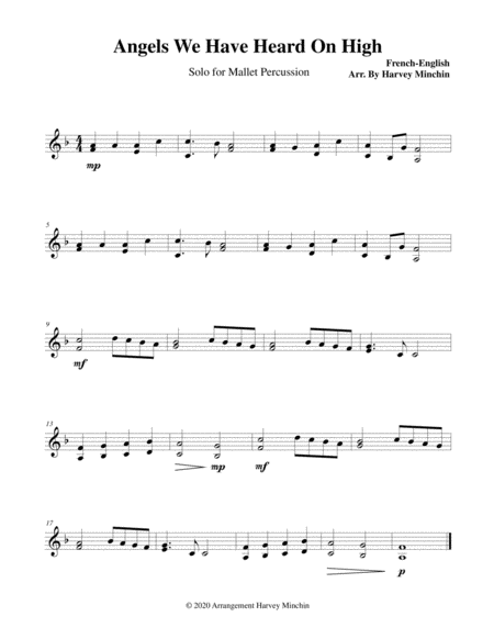 Angels We Have Heard on High for Solo Mallet Percussion Marimba - Digital Sheet Music
