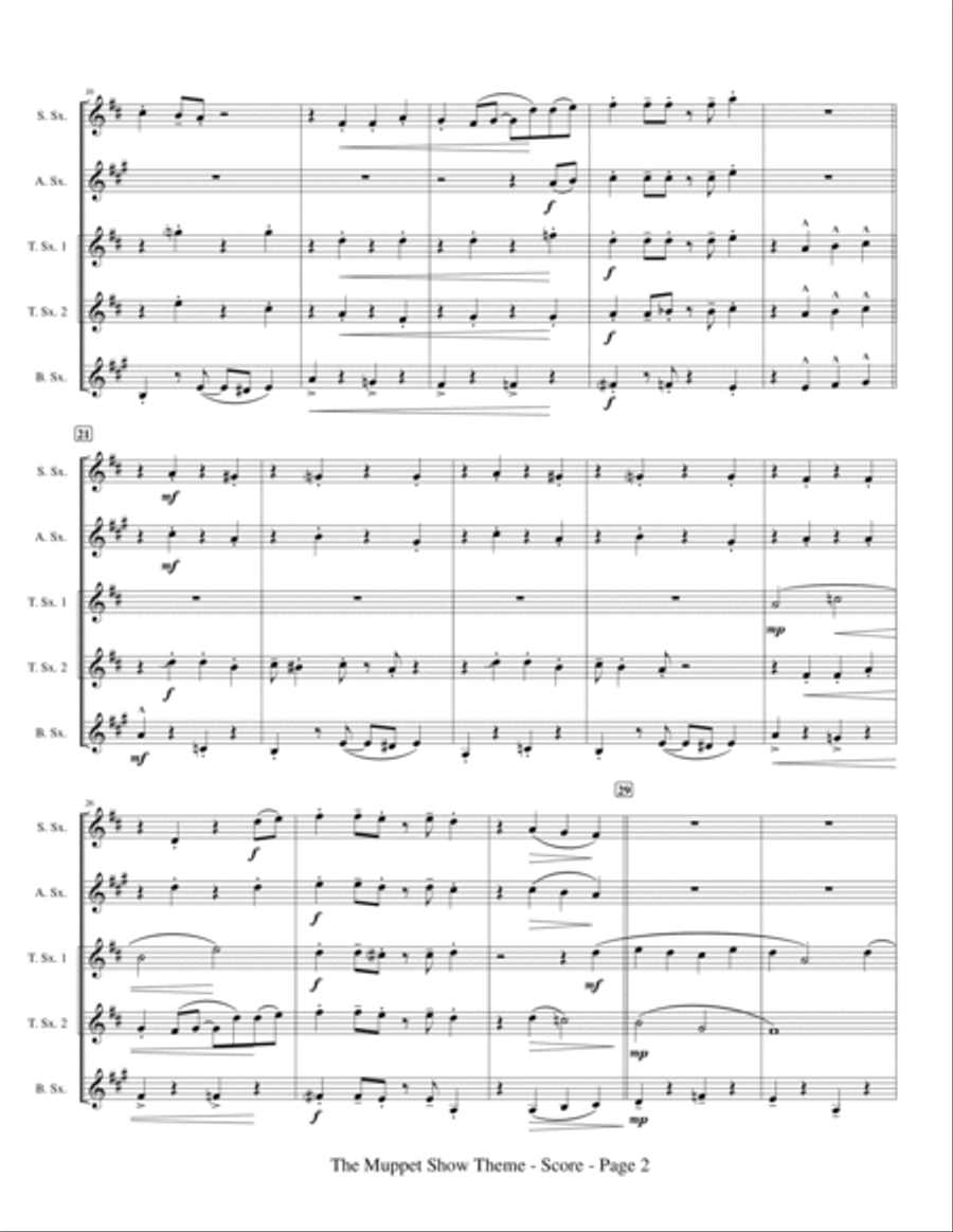 The Muppet Show Theme Saxophone Quintet scores gallery preview page 4