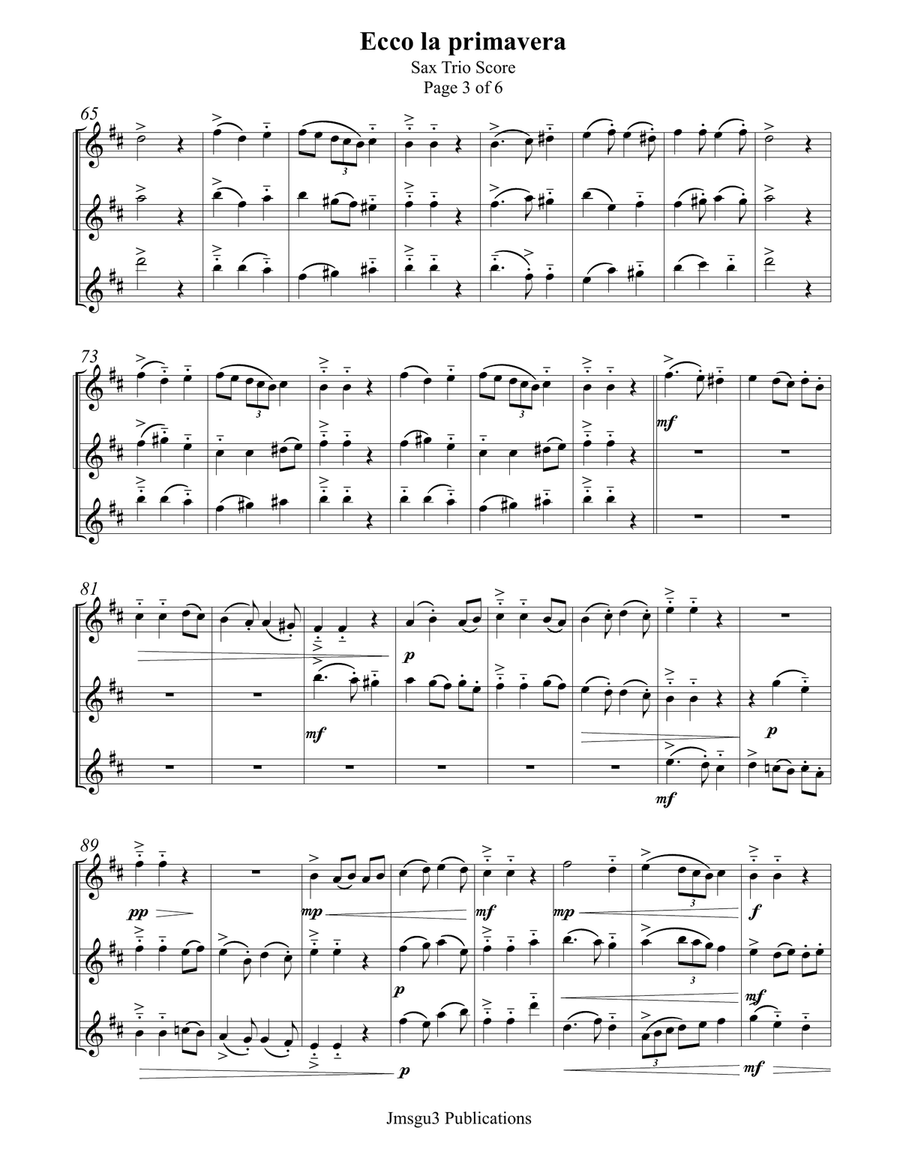 Landini: Ecco la Primavera for Saxophone Trio Woodwind Trio scores gallery preview page 3