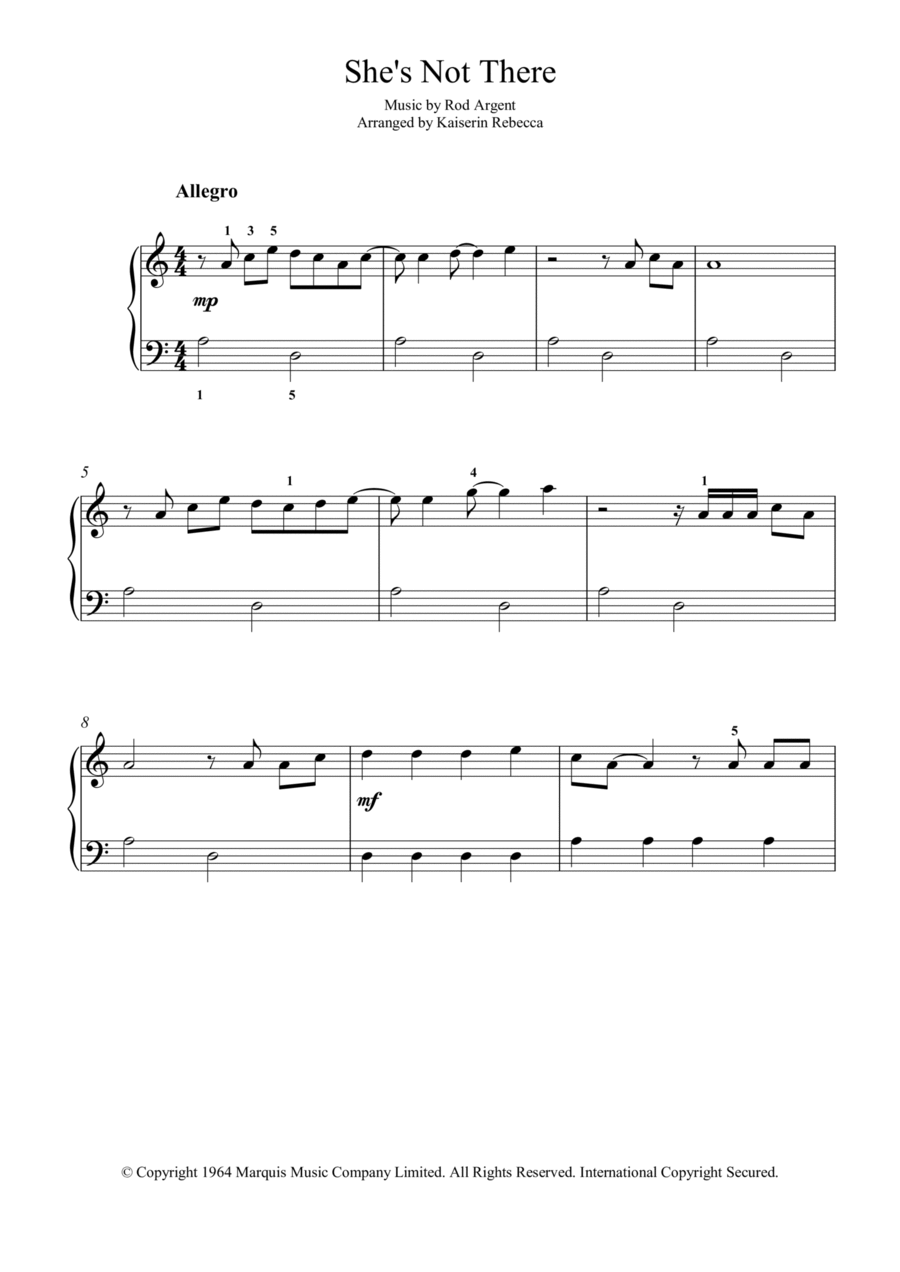 She's Not There Piano Method scores gallery preview page 1