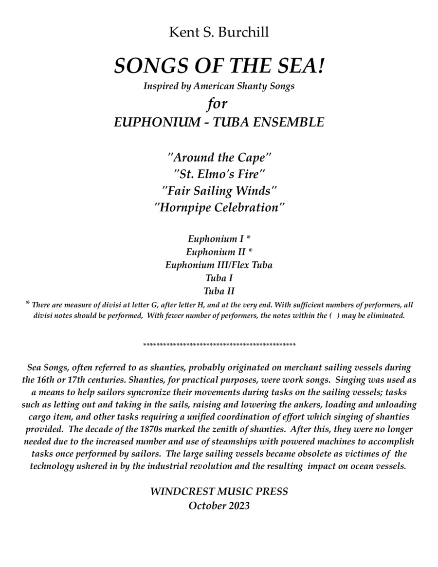 SONGS OF THE SEA for Tubaphonium Ensemble or Choir image number null