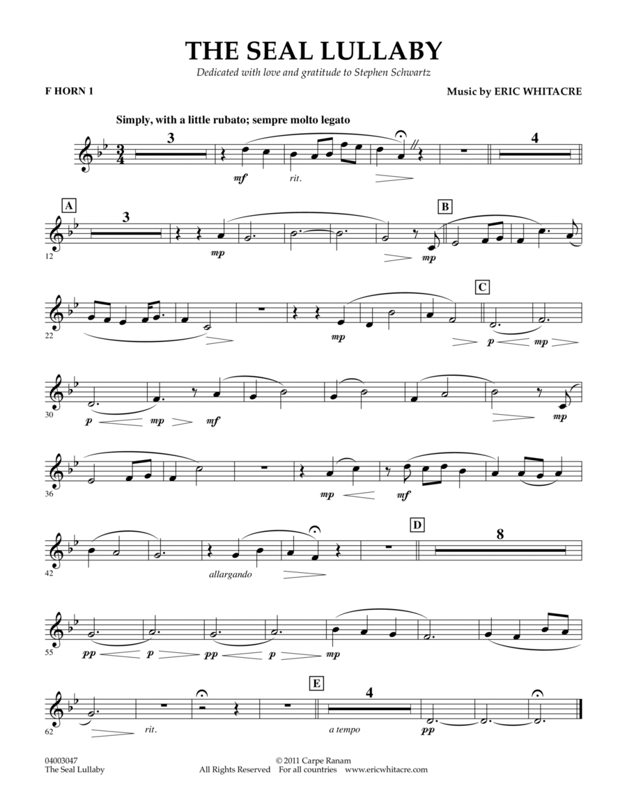 The Seal Lullaby - F Horn 1 Concert Band scores gallery preview page 1