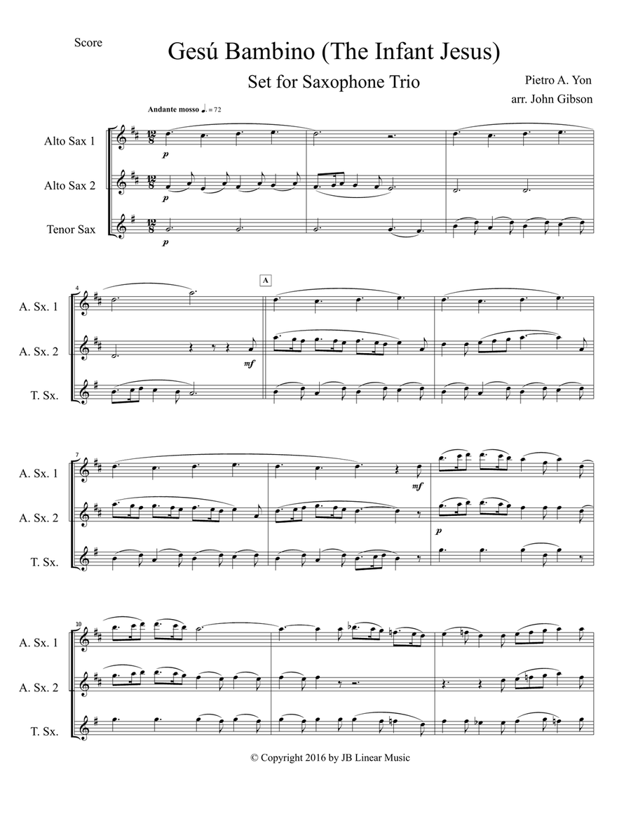 Gesu Bambino (Infant Jesus) for Saxophone Trio Woodwind Trio scores gallery preview page 2