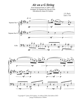 Bach: Air on a G String for 2 Soprano Saxes & Cello