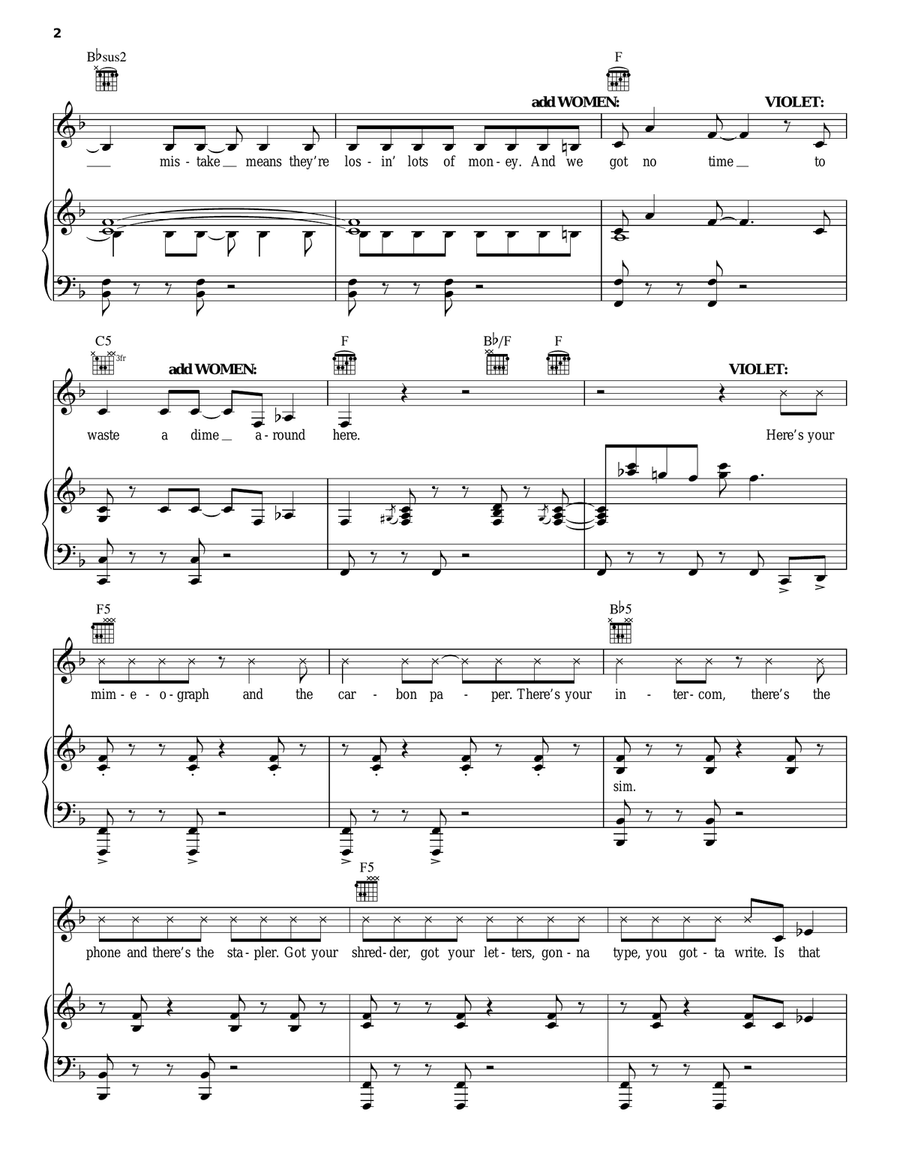 Around Here (from 9 to 5: The Musical) Piano, Vocal, Guitar scores gallery preview page 2