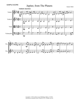 Book cover for JUPITER from The Planets String Quartet, Intermediate Level for 2 violins, viola and cello