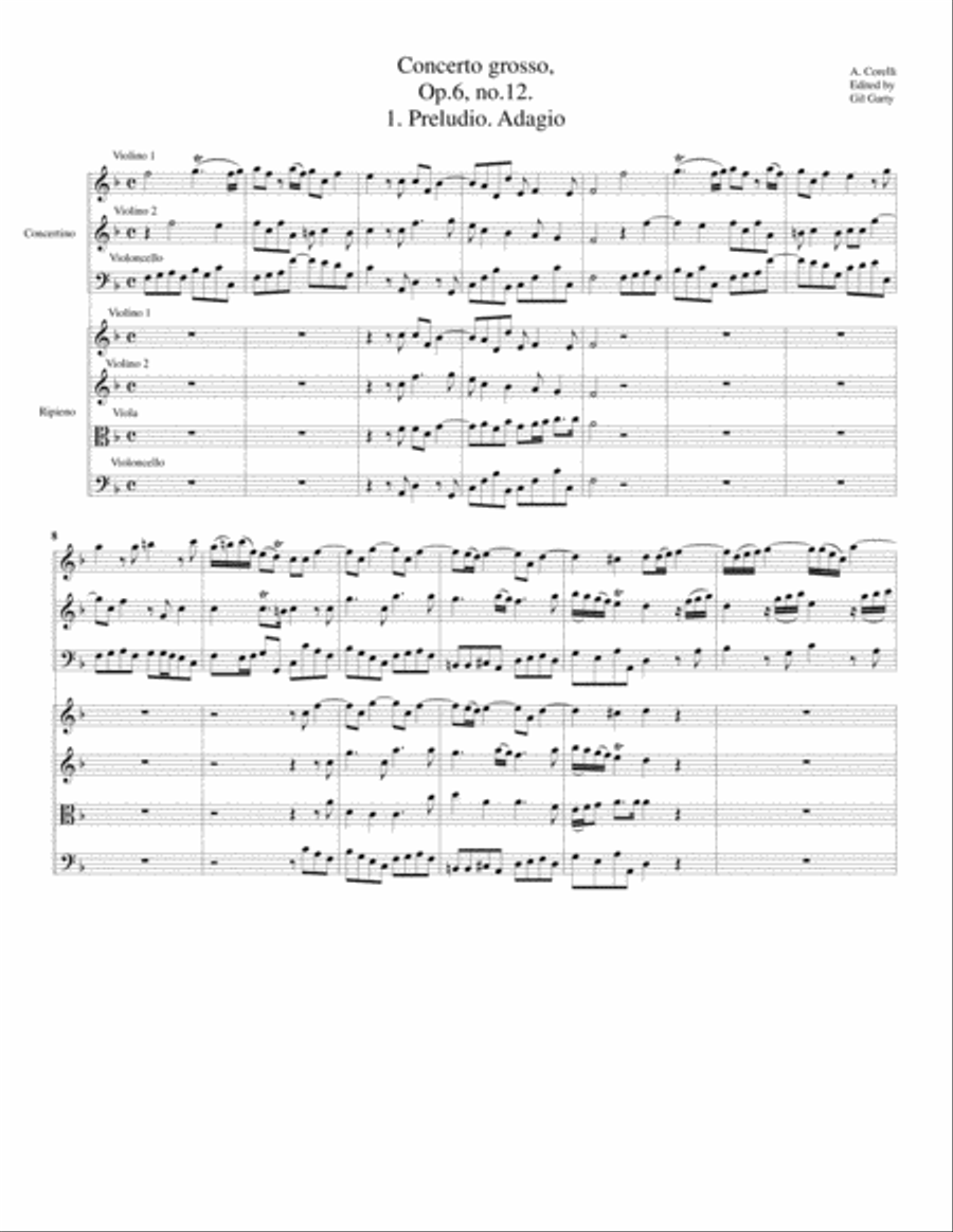 Concerto grosso, Op.6, no.12 (Original) String Trio scores gallery preview page 1