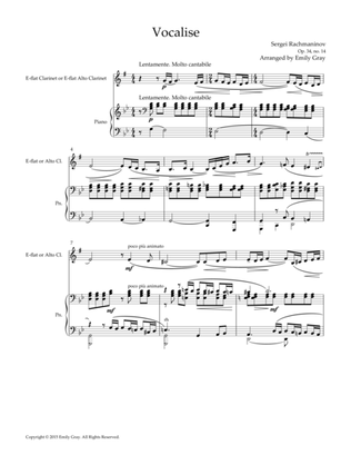 Book cover for Vocalise, for E-flat (or Alto) Clarinet and Piano