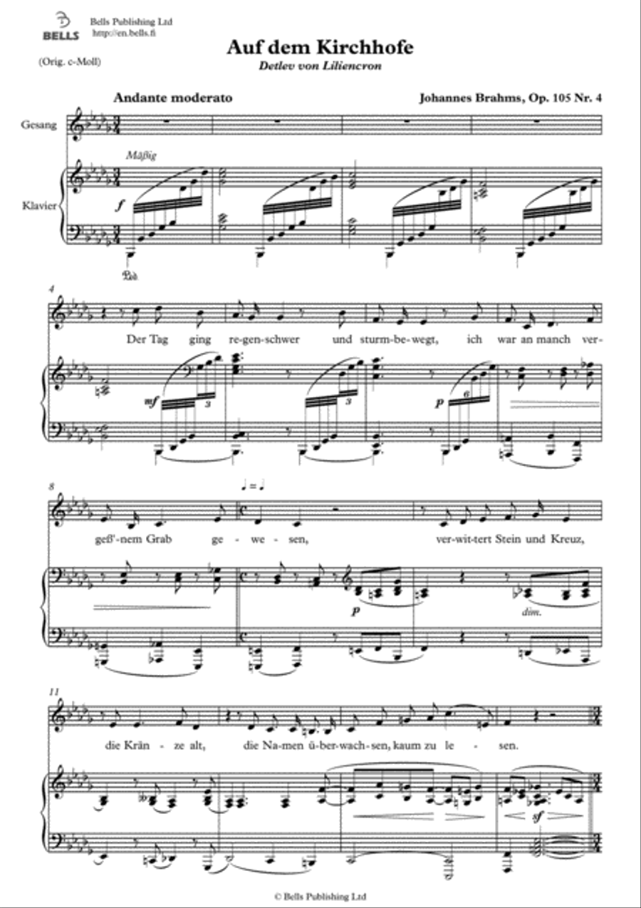 Auf dem Kirchhofe, Op. 105 No. 4 (B-flat minor) Voice Solo scores gallery preview page 1
