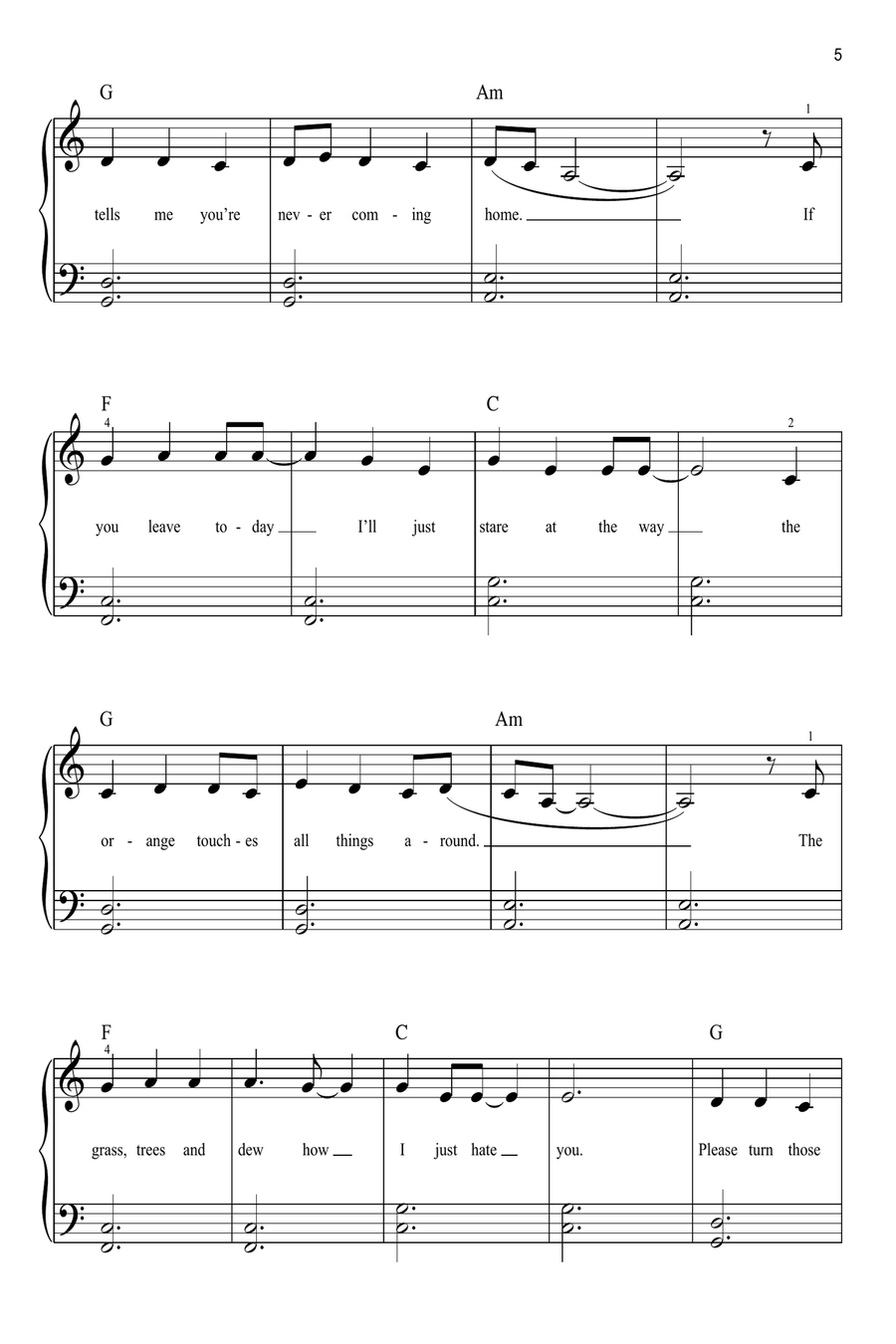 Something In The Orange Easy Piano scores gallery preview page 5