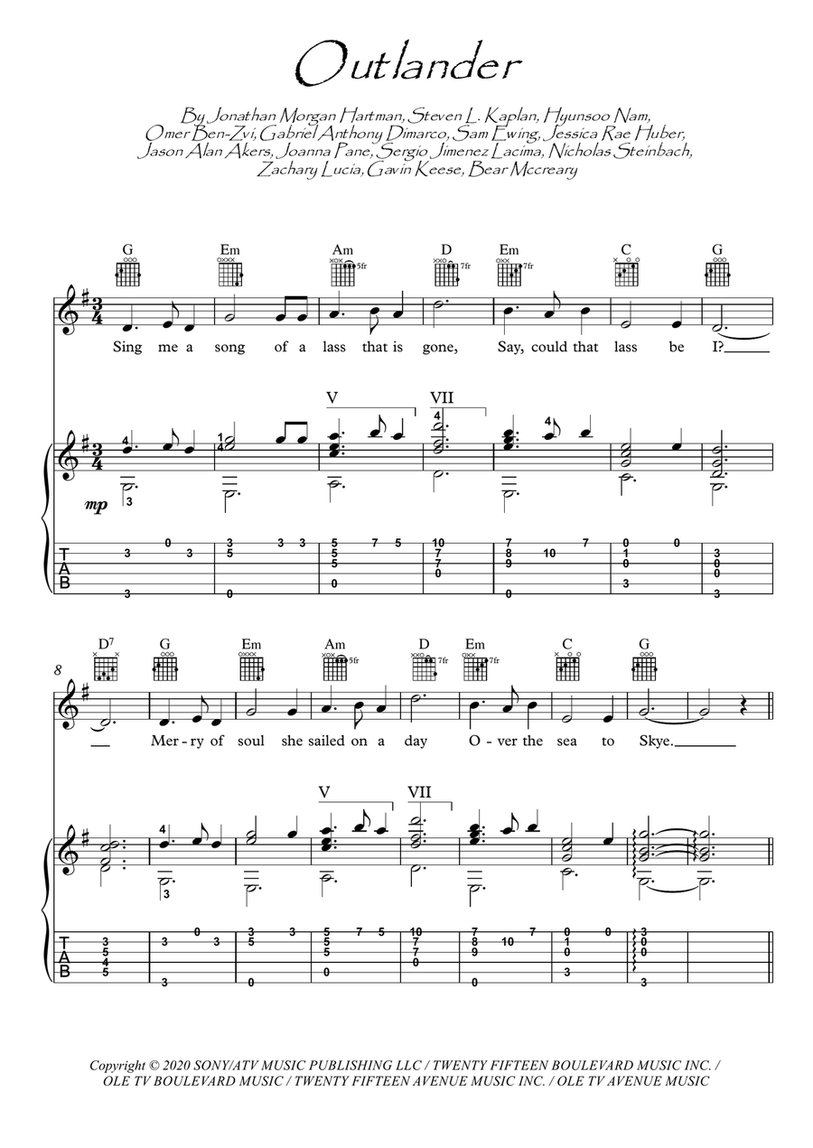 Outlander Guitar Tablature scores gallery preview page 1