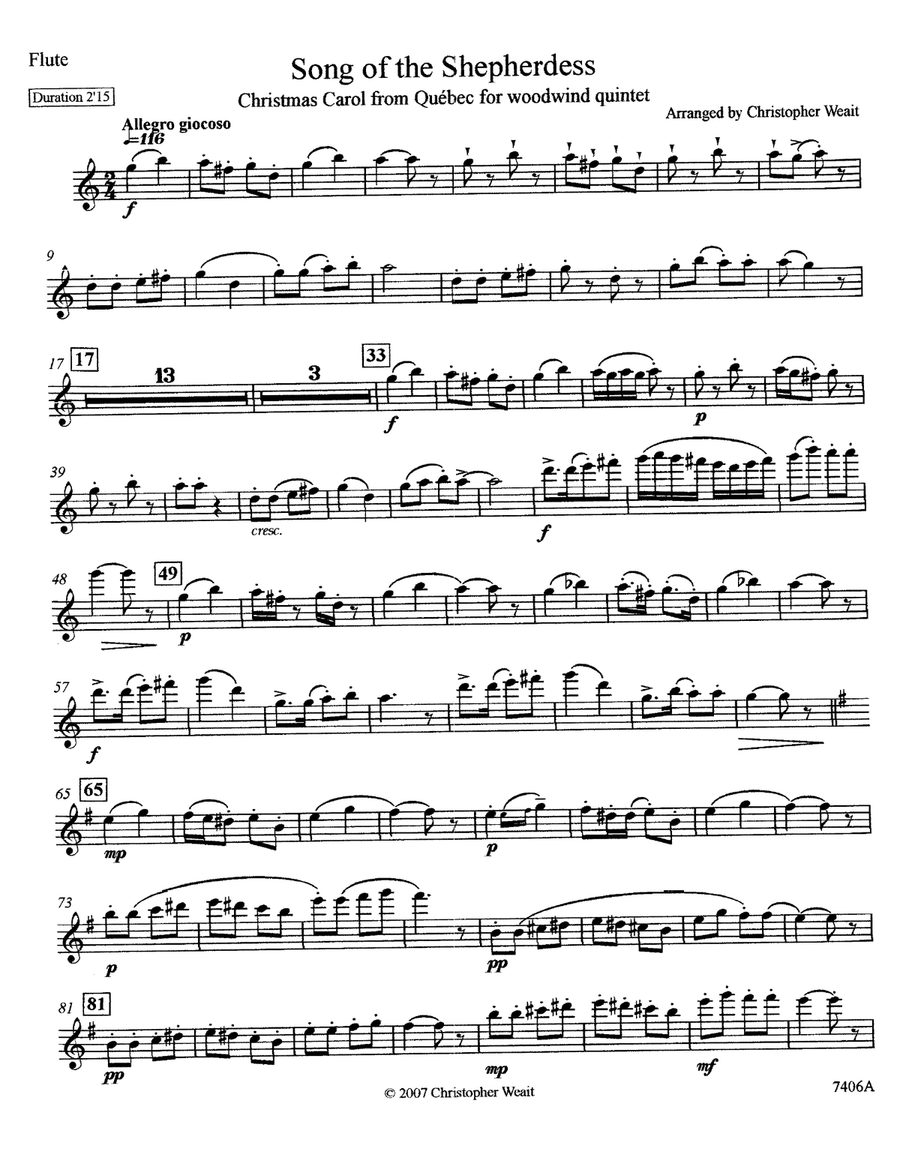 Song of the Shepherdess for wind quintet (2’15) Woodwind Quintet scores gallery preview page 6