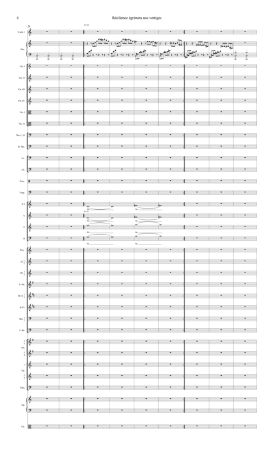 Résilience égrènera nos vertiges (solo soprano piano choir and orchestra ) 4-Part scores gallery preview page 4