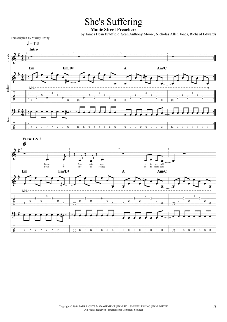 She's Suffering She's Suffering Guitar Tablature scores gallery preview page 1