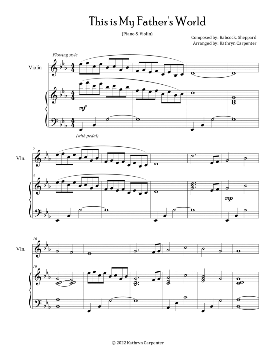 This is My Father's World (Piano and Violin) Violin Solo scores gallery preview page 1