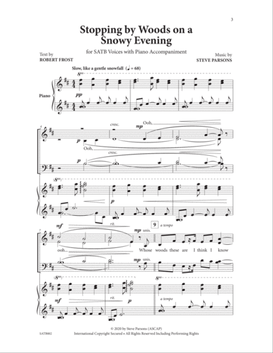 Stopping By Woods On A Snowy Evening (for SATB Voices and Piano Accompaniment) 4-Part scores gallery preview page 2