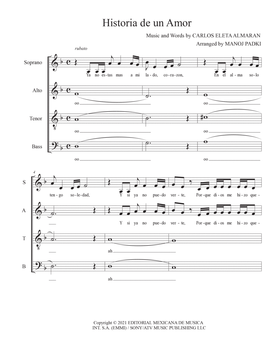 Historia De Un Amor 4-Part scores gallery preview page 1