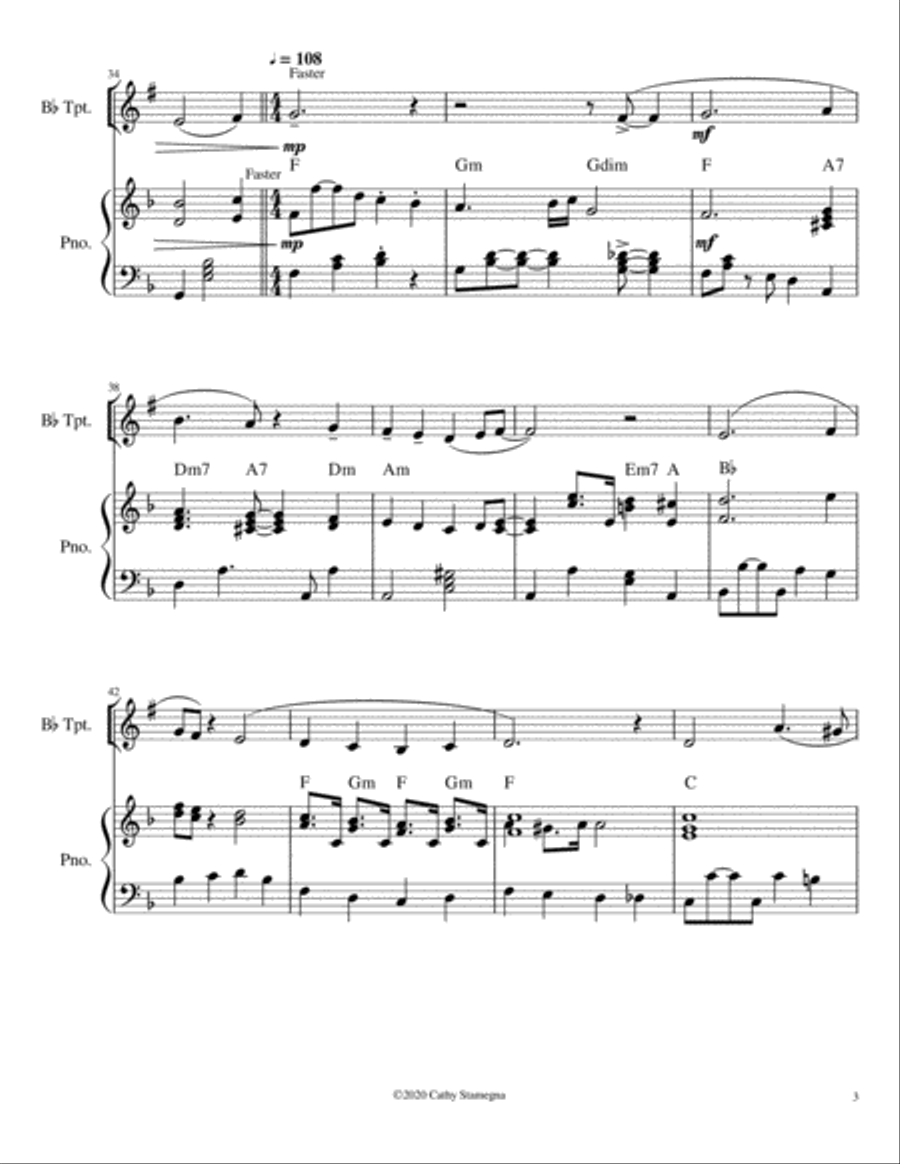 I’ll Be With You in Apple Blossom Time (Bb Trumpet Solo, Chords, Piano Accompaniment) Large Ensemble scores gallery preview page 4